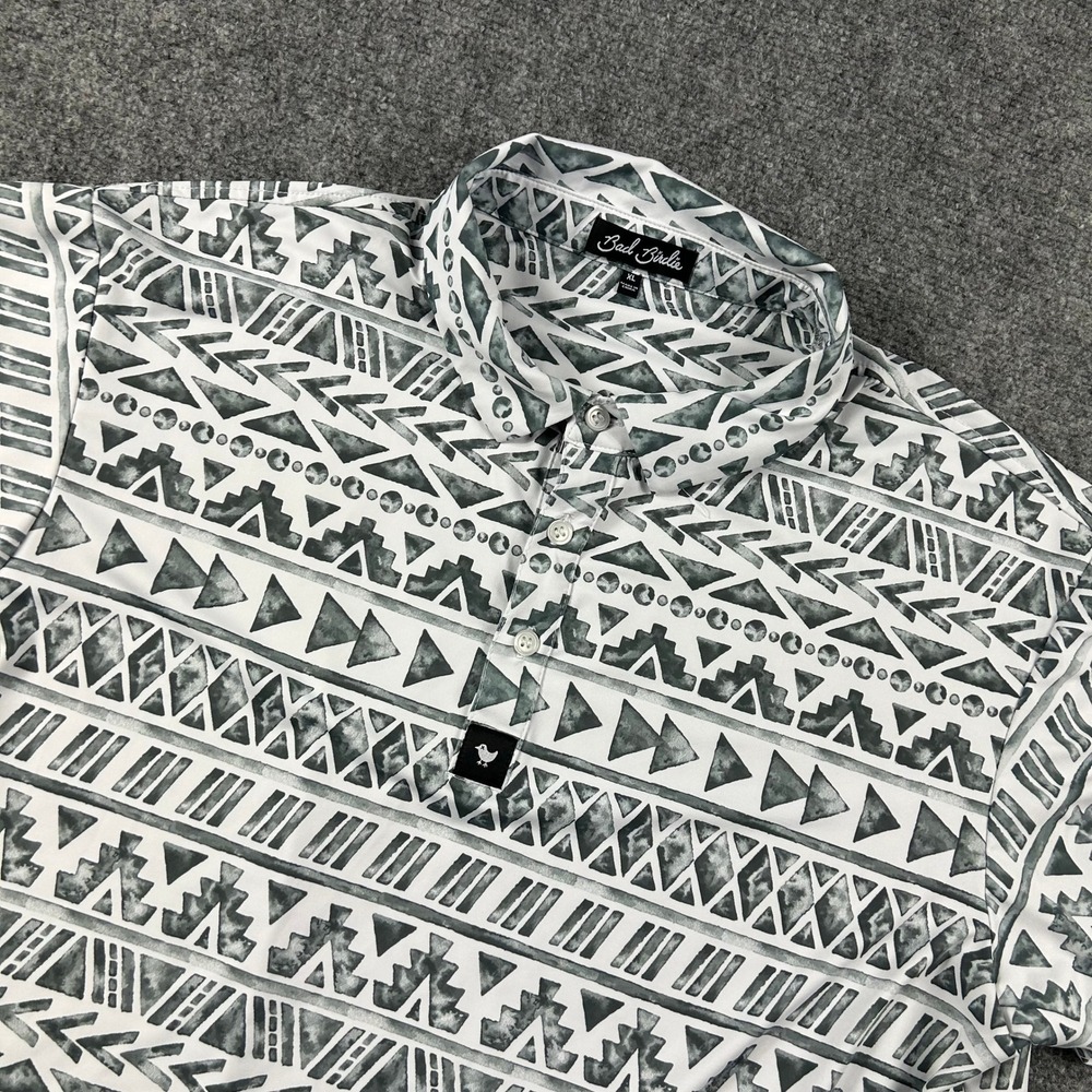 Bad Birdie Polo Shirt Mens XL Grey Aztec Geometric Golf Performance Short Sleeve